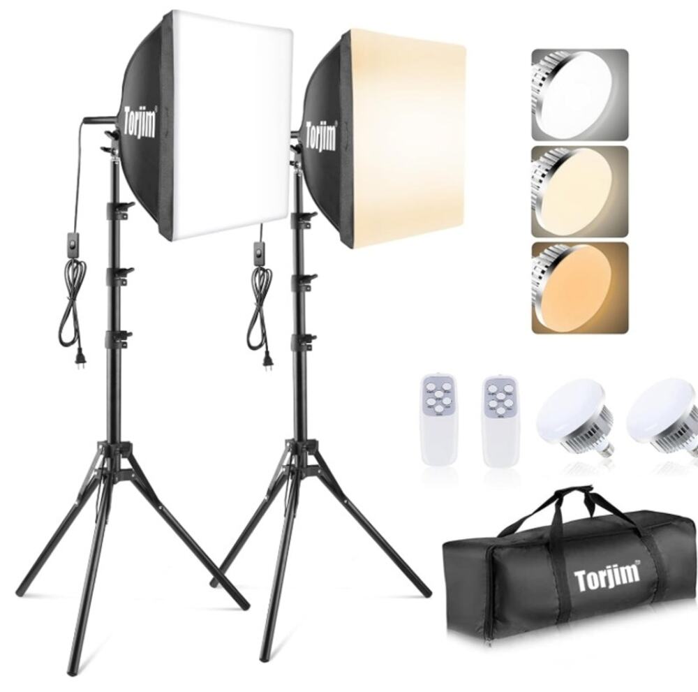 Torjim 16x16 Softbox Lighting Kit 2 LED Lights 3000-7500K New Open Box
